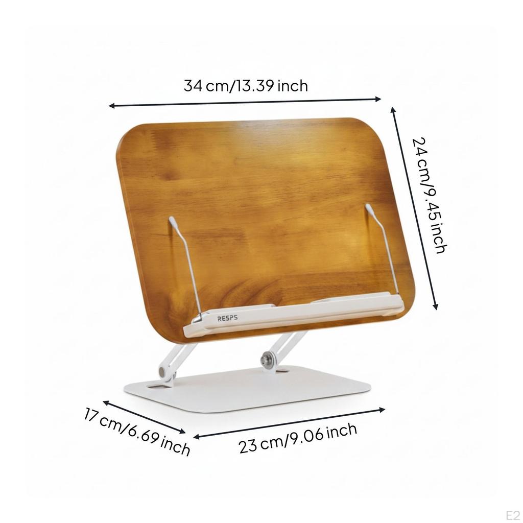 Book Stand, with Metal Base Foldable Wooden Reading Stand Adjustable Desktop Holder for