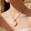 Stainless Steel Double Heart Clavicle Chain Necklace for Women - Simple and Versatile with Resin LOVE Pendant