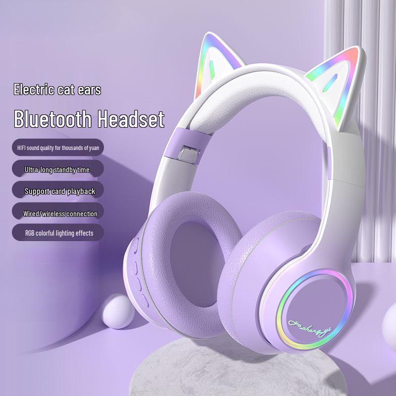 Vezeték nélküli Bluetooth macskafüles gamer headset zajszűréssel laptopokhoz és mobil eszközökhöz