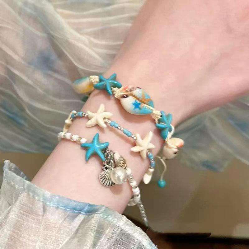 Ocean Starfish Shell Beaded Bracelet Boho Beach Bracelets For Women Summer Vacation Jewelry