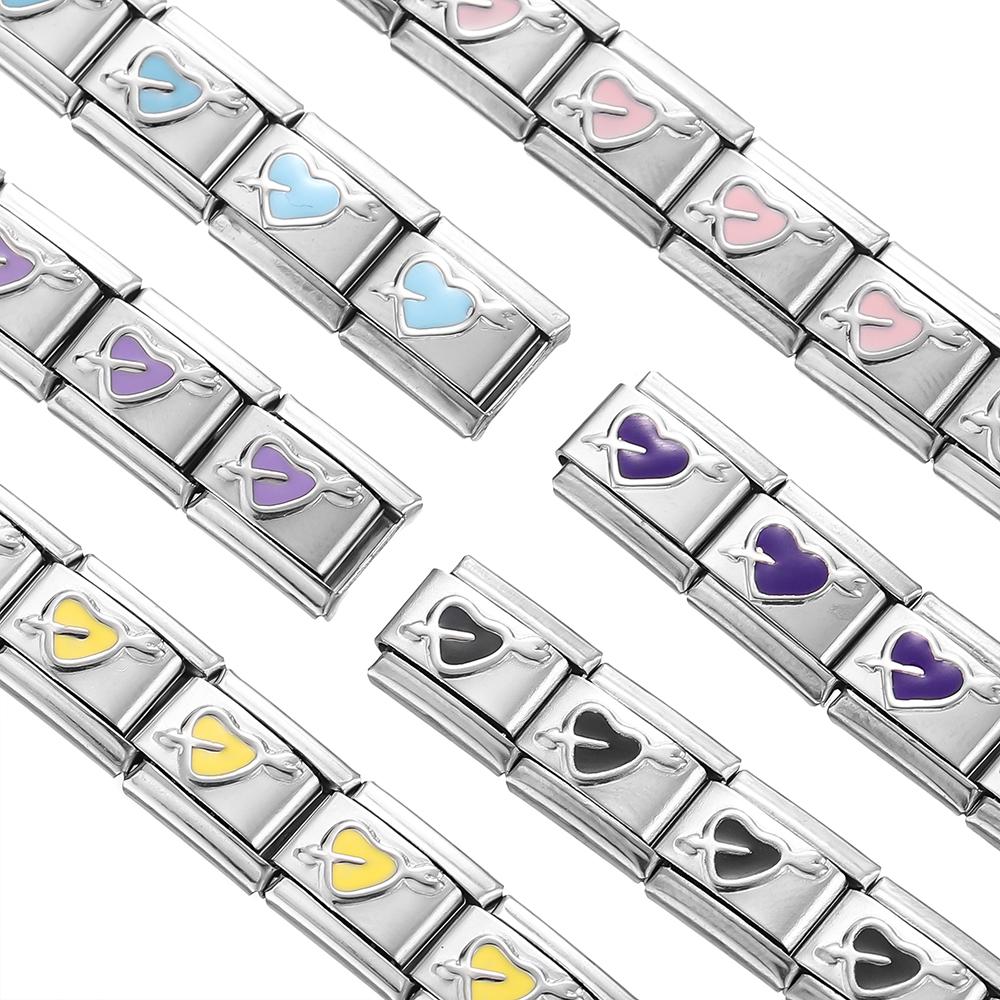 1pcs Fashion 3 Styles Heart Love Charms Italian Links Fit 9mm Bracelet Stainless Steel DIY Making Women Jewelry