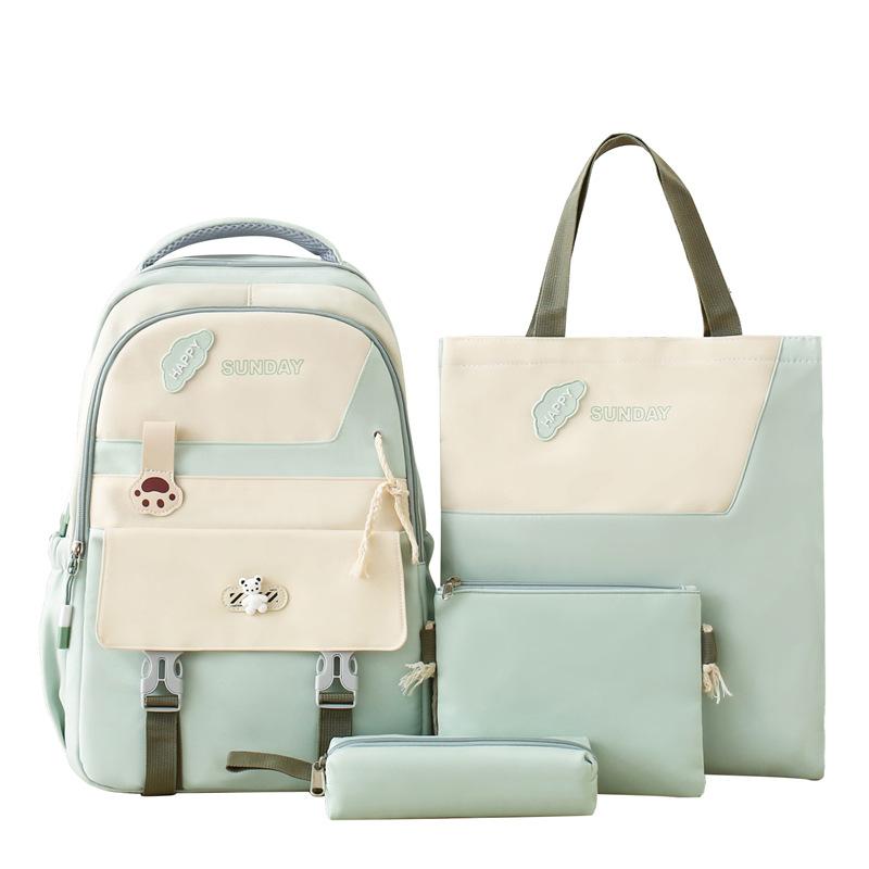 Junior high school backpack women's large-capacity four-piece set middle school student backpack high-value college student schoolbag