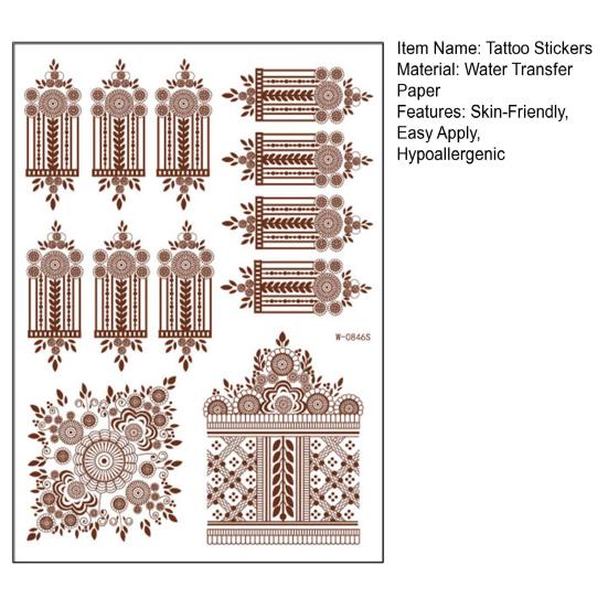 Henna Tattoo Stickers, Red Brown Waterproof Lace Temporary Tattoos, Indian Mehndi Body Art for Women Girls, Festival Makeup