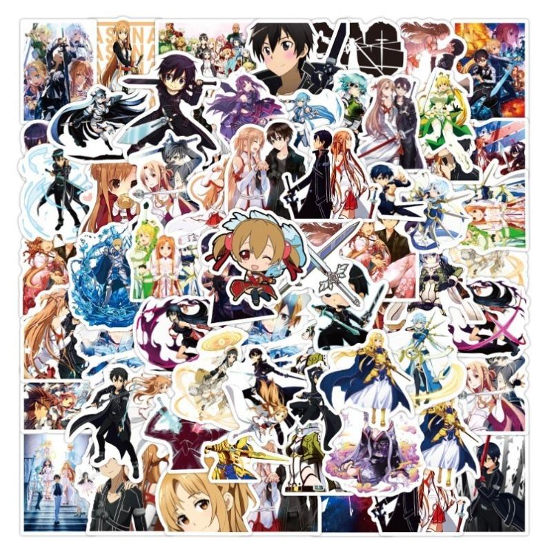 50pcs Sword Art Online Anime Stickers DIY Laptop Suitcase Luggage Skateboard Cartoon Asuna Kirito SAO Decals Gift Toy