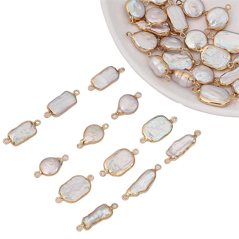 Natural Freshwater Pearls Irregular Gold Edging Double Hanging Pendants For DIY Necklace Bracelet Earrings Jewelry Making