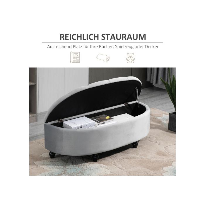 Aufbewahrungsbank - MUVOE - Hocker aus grauem Samt - 2 in 1 - Maximaler Komfort - Klassischer Stil