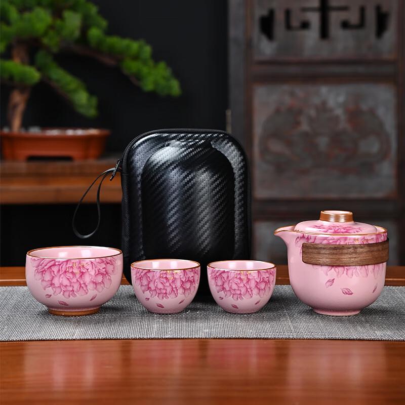 Deou Star Pink Peony Ceramic Travel Tea Set