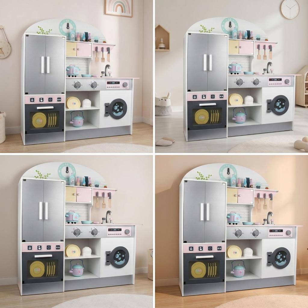 Wooden Play Kitchen Large with Refrigerator No-Cost for Bedroom