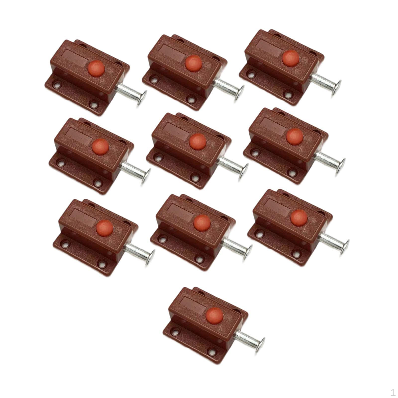

10 Pack Spring Loaded Automatic Door Latches, Push Button Sliding Bolt Lock for коричневий