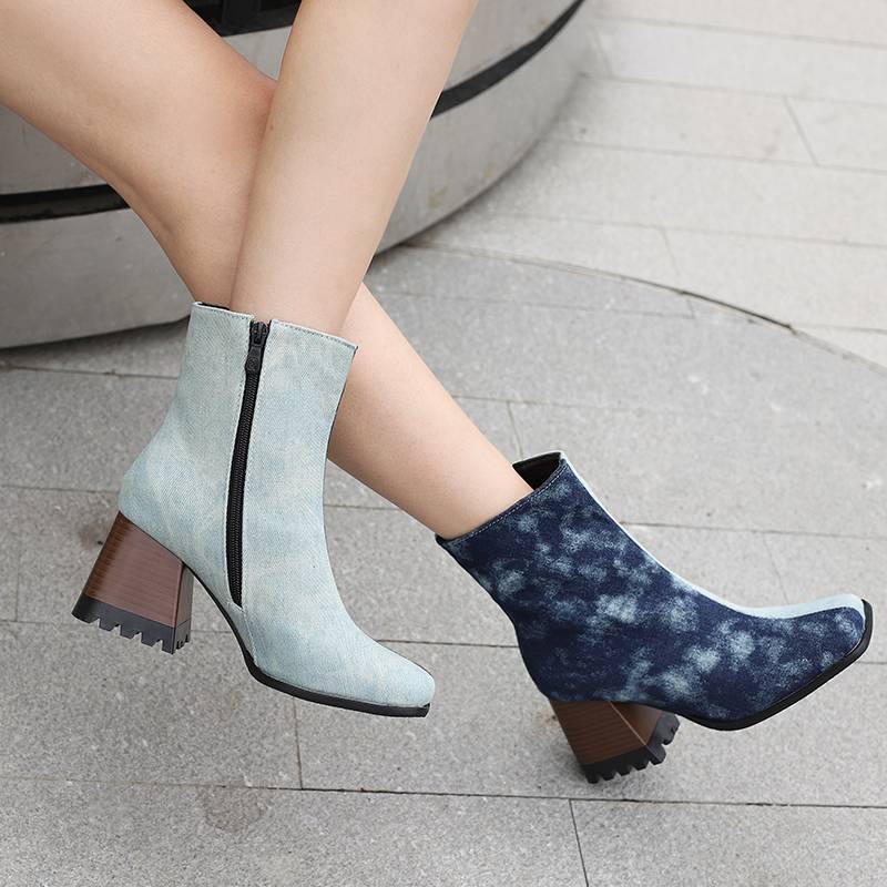 Krazing Pot Polyurethane Autumn Winter Shoes 47 Size 48 Chelsea Boots Gingham Prints Square Toe Plus Size Keep Warm Ankle Boots