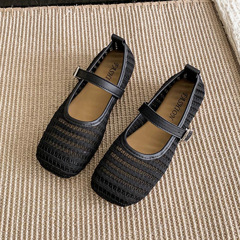 

Fashion Ladies Shoes 2025 Fashion Buckle Strap Women s Flats New Square Toe Daily Mesh Light Comfortable Soft Bottom Flat Low Heels 35 чёрный