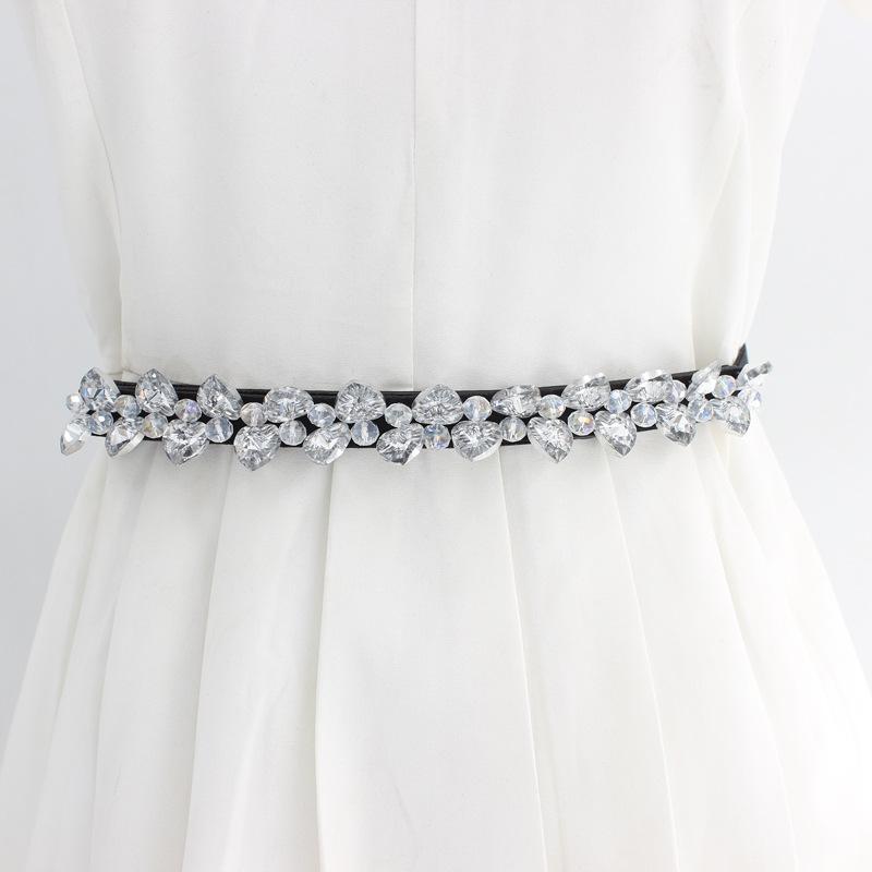 Meimeier Snap-button elastic waistband, women's decorative rhinestone-encrusted crystal embellished dress belt, versatile stretch skinny belt