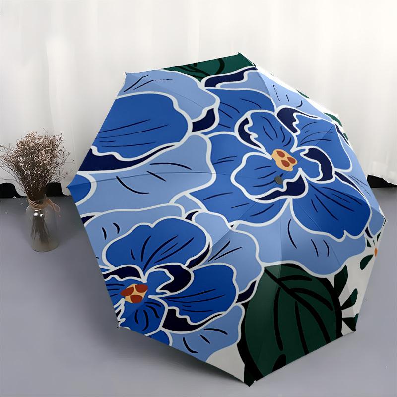 1pc Floral Pattern Automatic Folding Umbrella - Compact 8-Rib Design, Durable Plastic & Iron, Lightweight for Outdoor Daily Use105