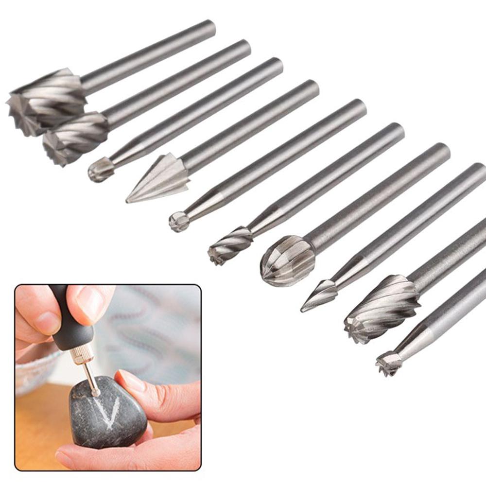 New 10pc HSS Woodwork Rotary File Handmade DIY Electric Grind and Grinding Head Engrave Mill Cutter Natural Color Drill Bit Set