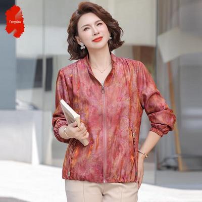 Women's Floral Print Zipper Stand Collar Jacket