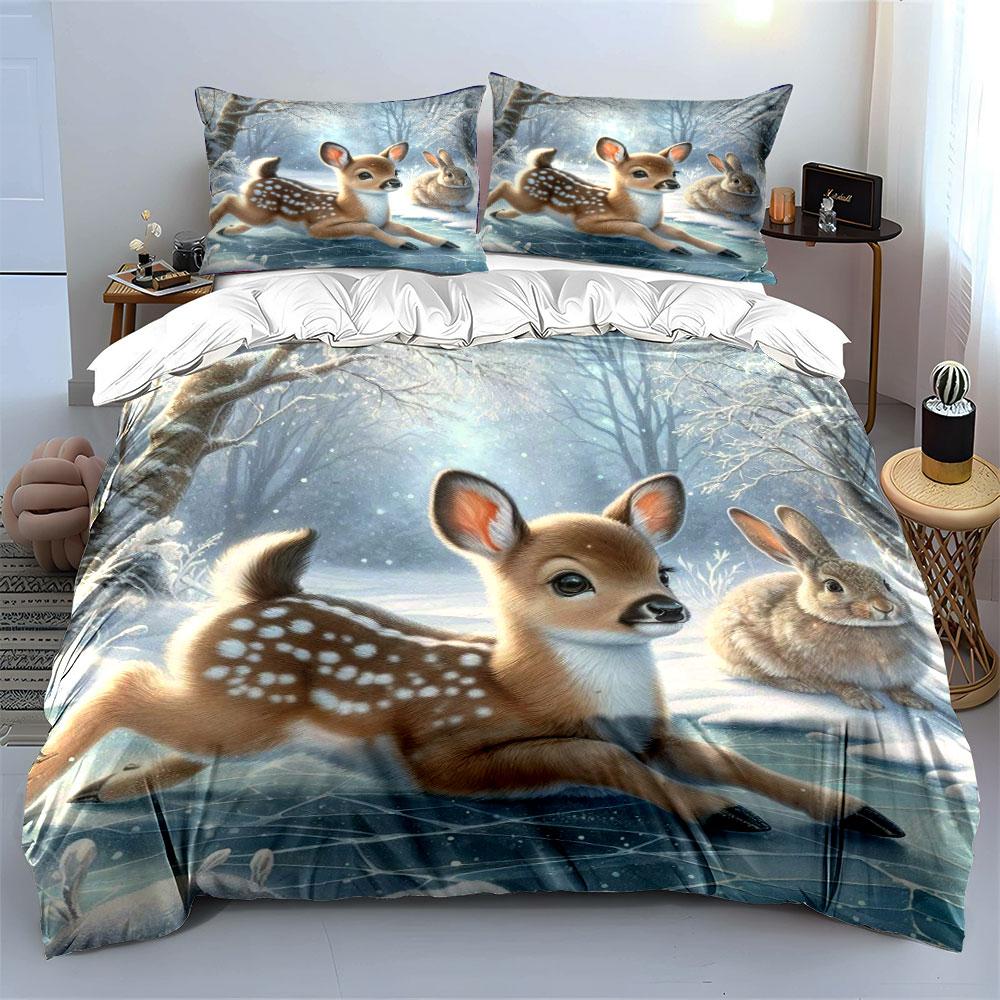 "Enchanting Winter Woodland Friends" Bedding Sets Duvet Covers Pillowcases(1* Duvet Cover 2* Pillowcases Without Duvet Insert)