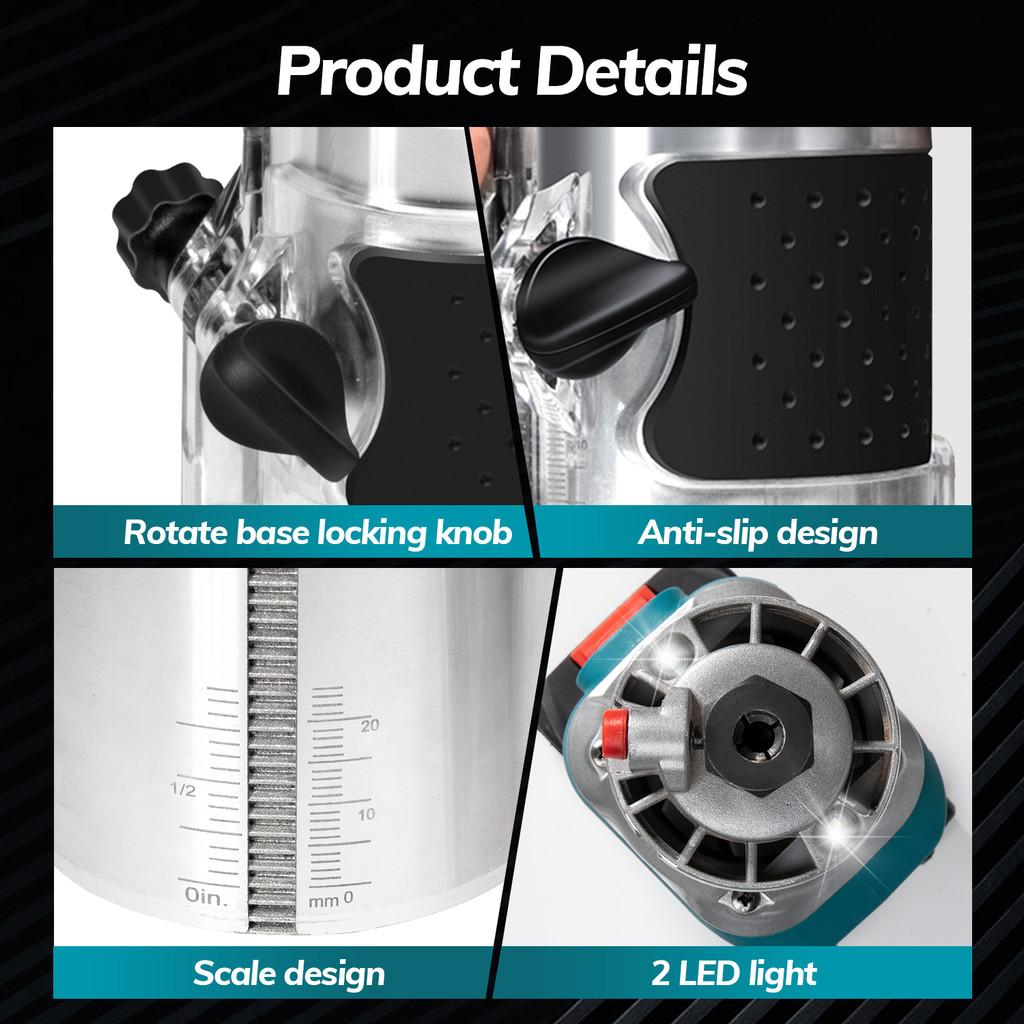2 in 1 6 Speeds Cordless Wood Router Brushless Electric Hand Trimmer Multi-purpose Woodworking Engraving Milling Cutter