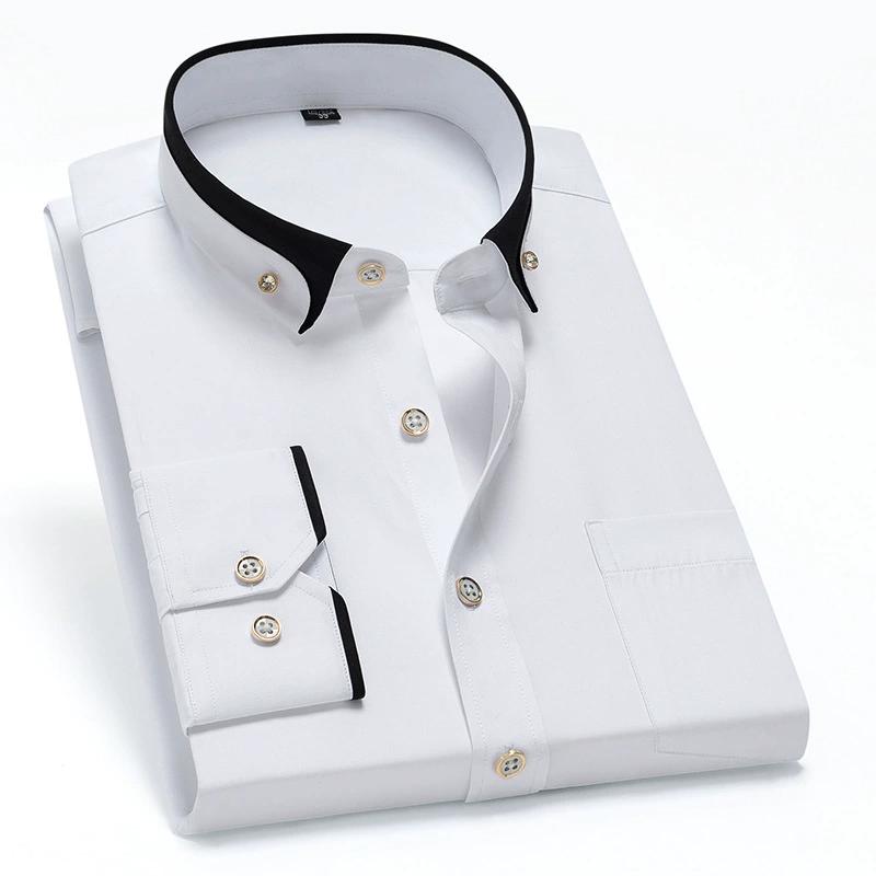 Men's Contrast Color Collar Stretch Long-sleeved Shirt Business Casual Comfortable Non-iron Shirt