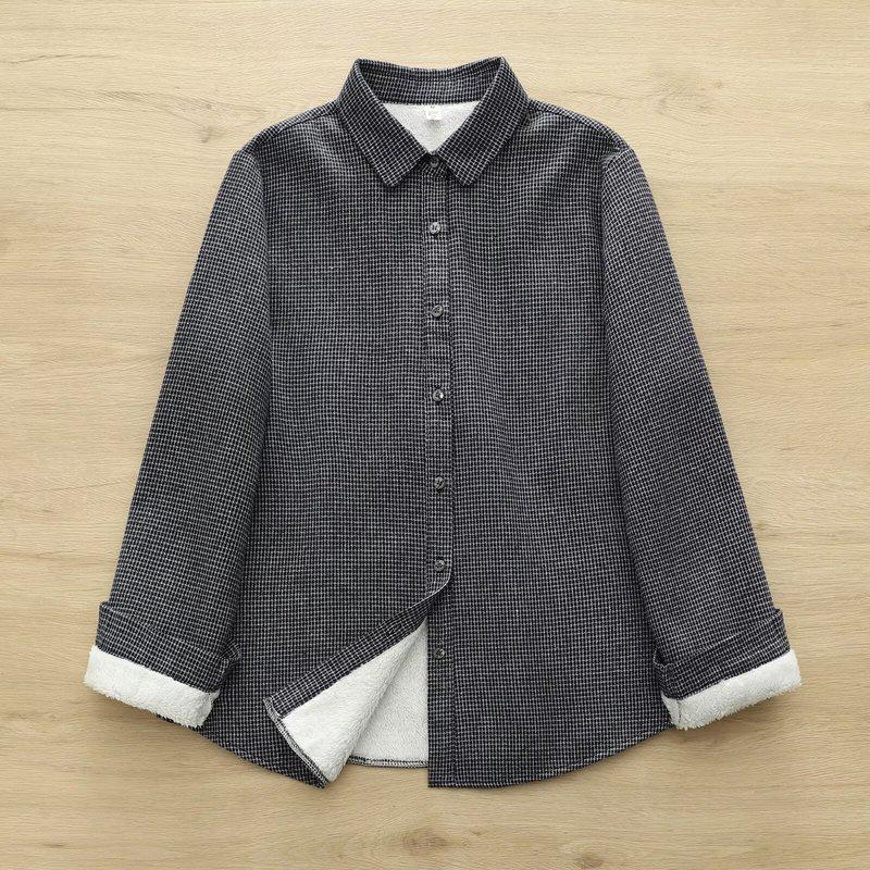 Women s Winter 2025 Plaid Doll Collar Velvet Lined Cotton Long Sleeve Shirt M
