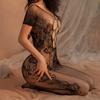 Mesh Floral Print Bodystocking Short Sleeve Erotic Underwear Set Off Shoulder Crotchless Lingerie Women Sexy Hollow Open Bra Set