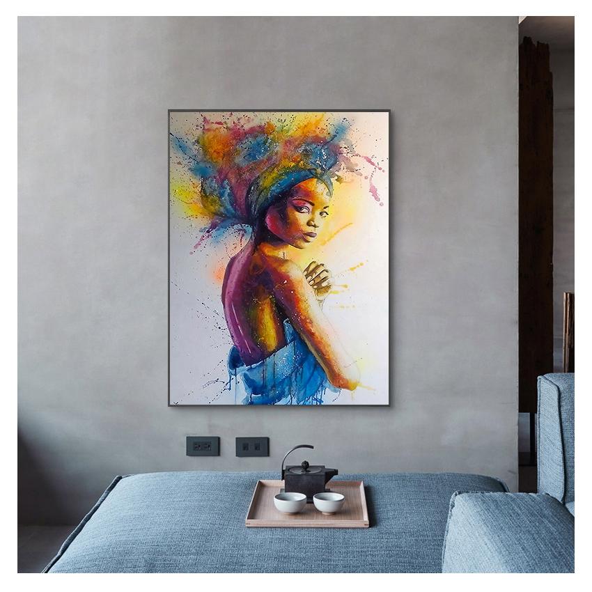 A tisky Nástěnné malby na plátně Černá dívka Abstraktní obraz na stěnu pro jídelnu Výzdoba uličky Graffiti Barevné umělecké plakáty