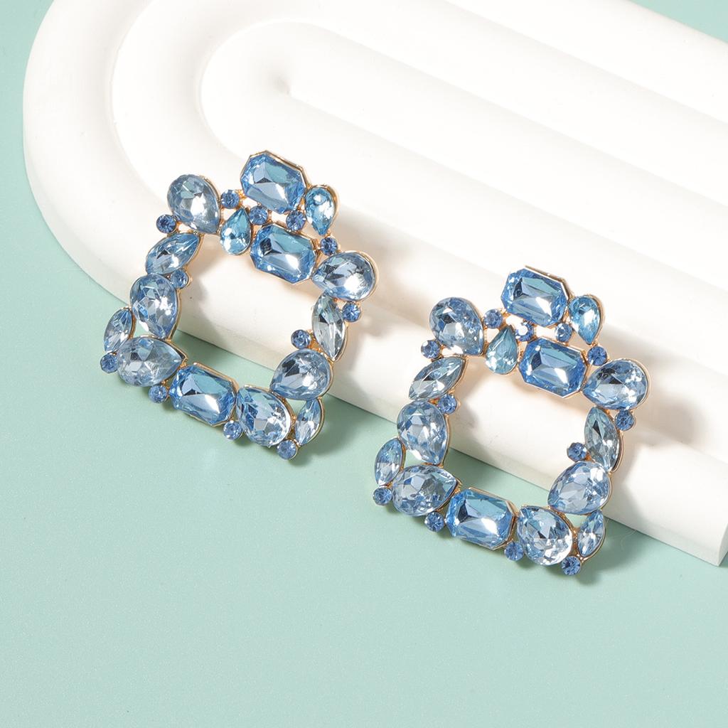 New Simple Geometric Square Alloy Cutout Personality Fashion Creative Rhinestone Earrings Versatile Earrings Women