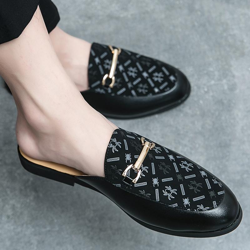 

Роскошный дизайнерский бренд Мужские сандалии с принтом Полупайеточная обувь для мужчин Мюли Повседневная обувь Слайды Лоферы Тапочки 38