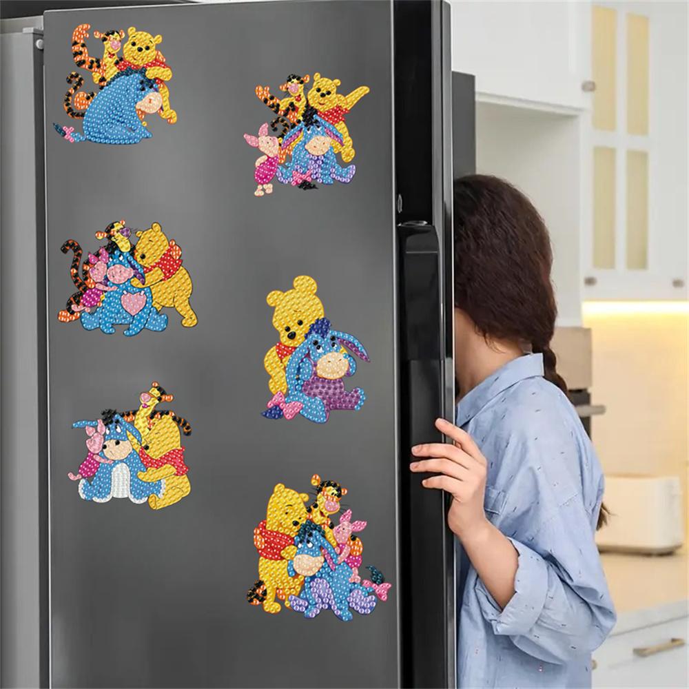 6Pcs Bear and His Friends Series Diamond Art Fridge Magnet Diamond Painting Refrigerator Magnet Diamond Painting Fridge Magnet for Adults Beginners