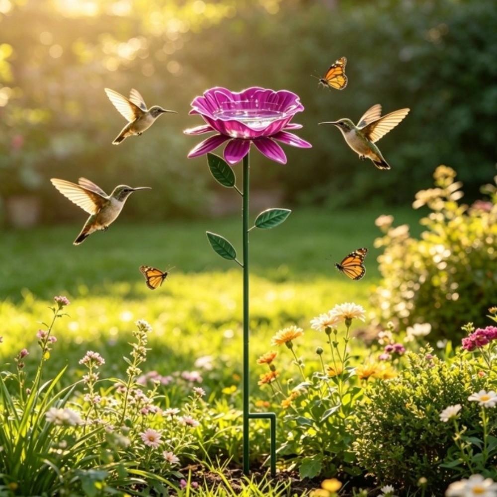 Weather Resistant Bird Bath Stake Flower Shape Bee Watering Station Yard Decoration