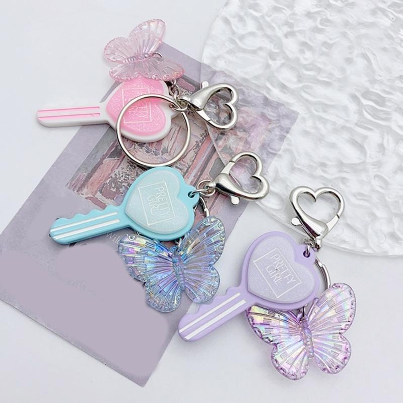 Colorful Resin Keychain Candy Colored Heart Key Butterfly Keyring Phone Charm Jewelry for Fashionable Individuals