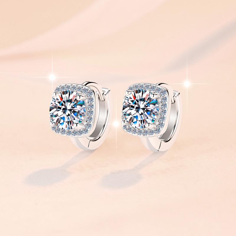 Square Shape S925 Sterling Silver Round Cut 0.5&1ct*2 VVs1 Moissanite Hoop Earring Certificate Engagement for Women