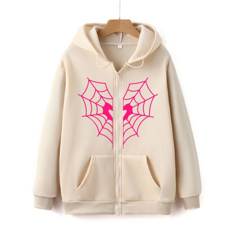 Spider Web Print Y2K Zipper Sweatshirt Streetwear Vintage Autumn Unisex Zip-up Hoodie Harajuku Fashion Spider Graphic Zip Hoody