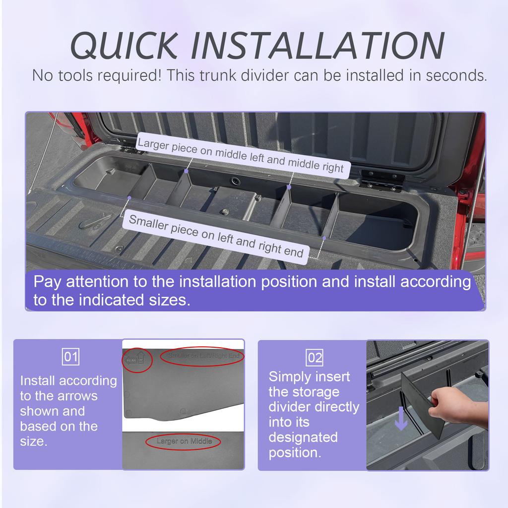 HGWEI Tailgate Storage Dividers Center Console Organizer Trunk Divider Tray for 2025 2025 2025 Chevy Colorado and GMC Canyon