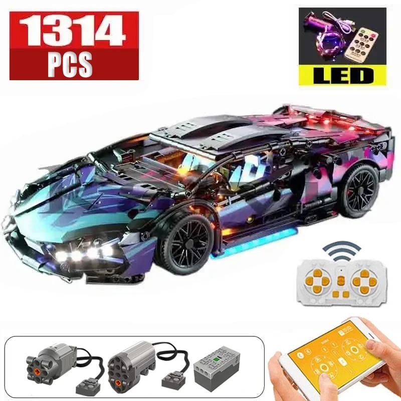 1314PCS Black Purple Lamborghinised Sian Sport Car Building Blocks Assemble Racing Vehicle Bricks Toys Birthday Gift For Kid Boy