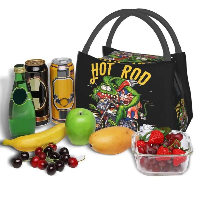 Ratfink Ride Insulated Lunch Bags for School Office Rat Fink Waterproof Thermal Cooler Bento Box Women Lunchbag