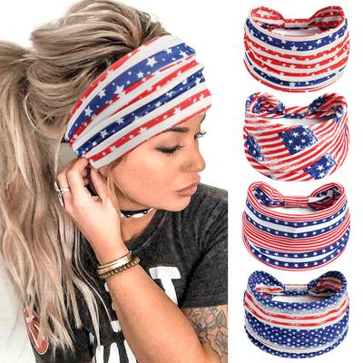 American Flag Headbands Women 4th of July Head Band Wide Turban Headwrap Red White and Blue Hairbands USA Patriotic Accessories