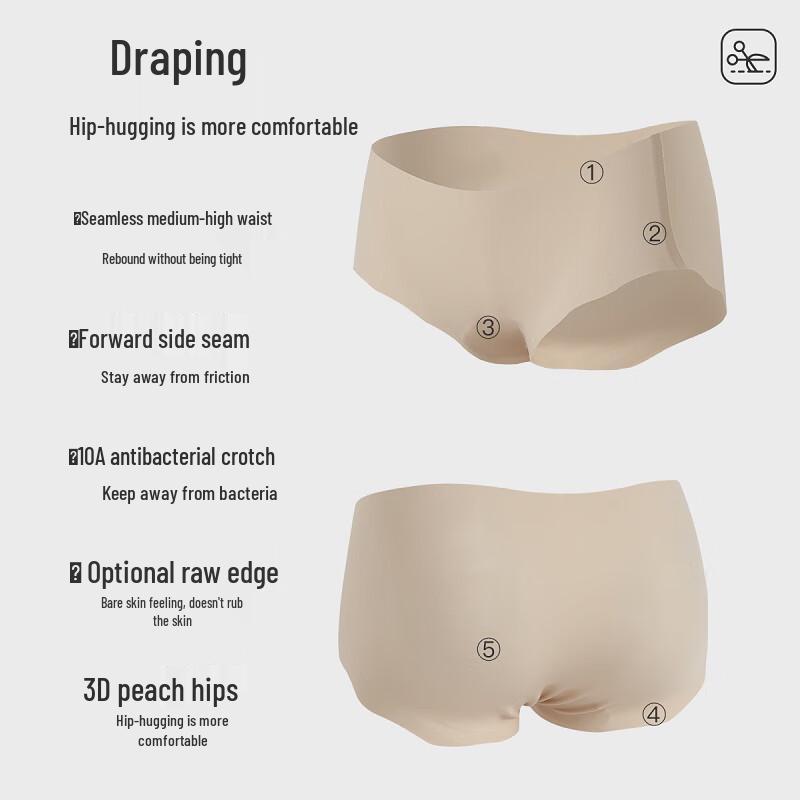 Fenteng Women's 10A Antibacterial Seamless Mid-High Waist Briefs 3-Pack