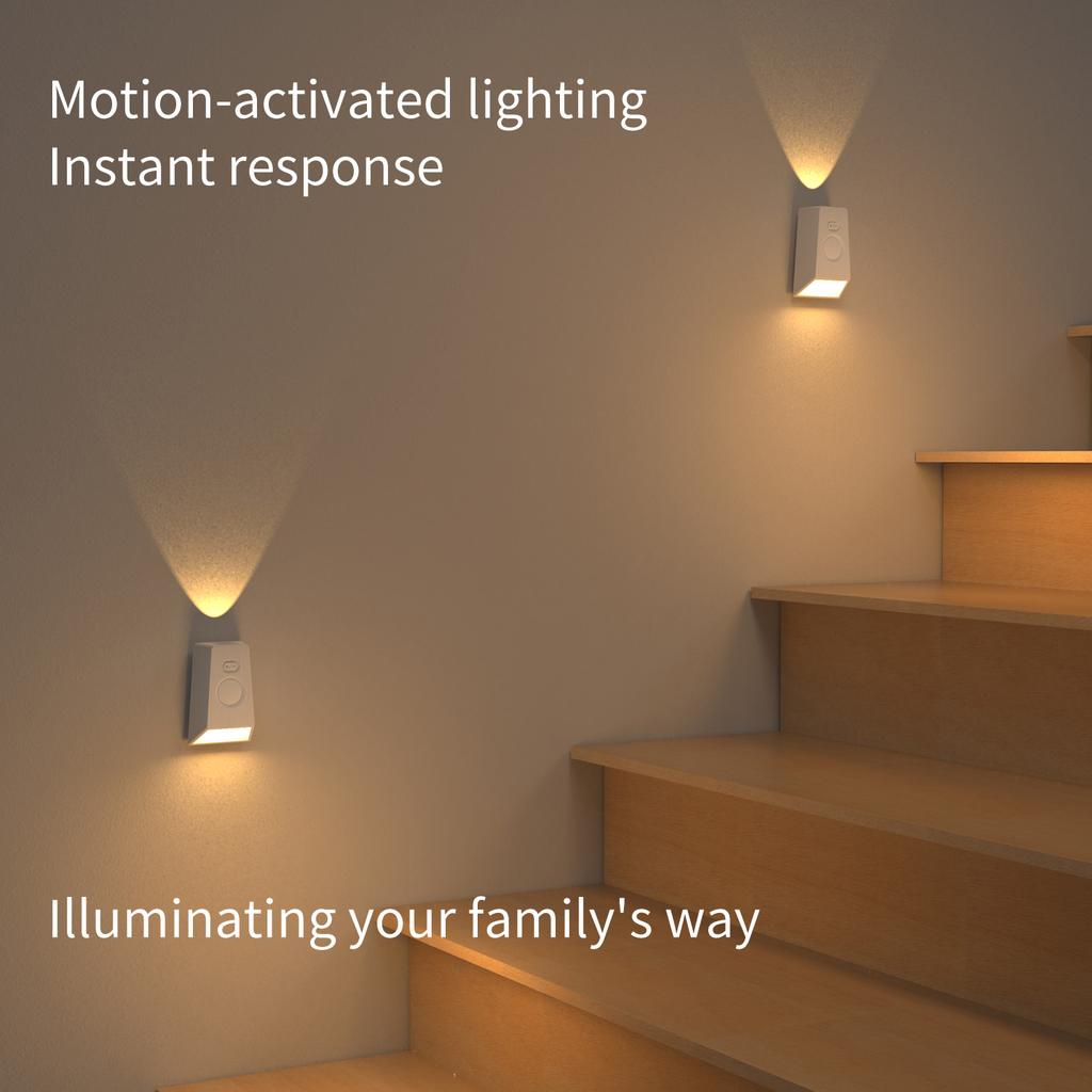 USB Rechargeable LED Wall Lamp 120° Motion Sensor Night Light 10-15FT Sensing Distance Dimmable Stair Light for Hallway Bedroom