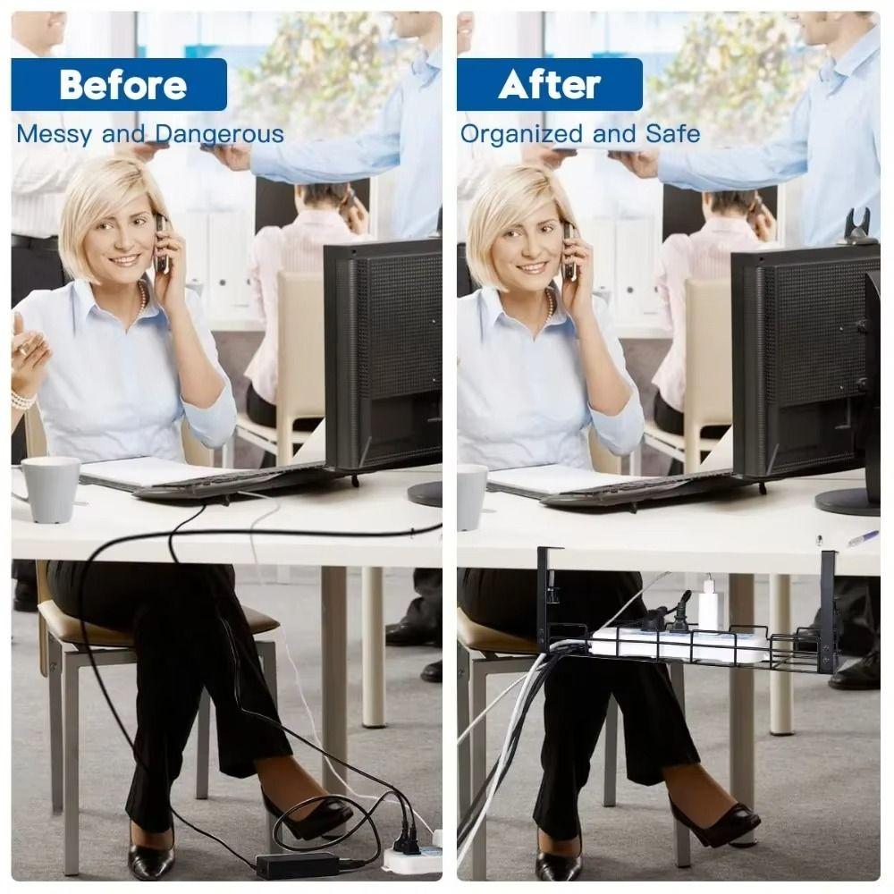 Sturdy Metal Cable Management Tray Space Saving Desk Wire Organizer  Office