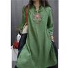 Summer Chinese Style Cotton Linen Qipao Seven-point Sleeves Medium Length Split Dress Vintage Ethnic Embroidery Dress