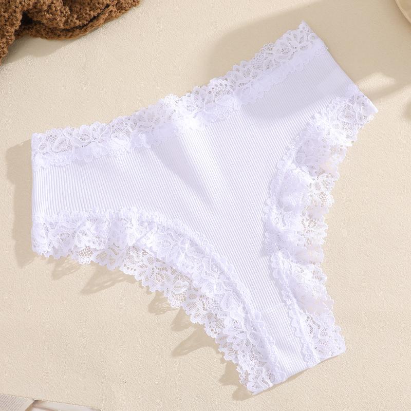 Women‘s Cotton Fabric Panties Sexy Lace Trim High Waist Underwear Solid Color Breathable Bikini Briefs Female Sexy Lingerie New