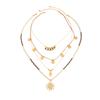 SHIXIN 2 Pcs/Set Vintage Multilayer Stacked Beads Chain Necklace for Women Boho Sequin Sun Pendant Necklace Jewelry on the Neck