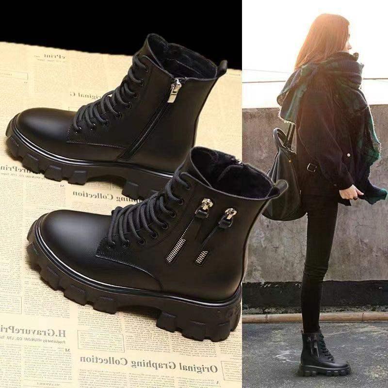 

Women s 2025 Korean High-Top Martin Boots with Velvet - Autumn/Winter Mid-Calf High-Heeled Cotton Boots. 41