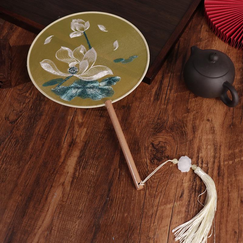 Chinese Double-Sided Embroidered Round Fan for Hanfu or Qipao Dance Performances