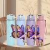 1PC Colorful Butterfly On Purple Flower Print 750ml Color Plastic Sports Water Bottle Leakproof Flip Straw Lid Suitable for Sports Office Home Use