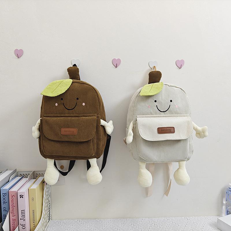 Niche Cartoon Corduroy Backpack Female College Student Small Schoolbag High School Korean Version New Ins Large-capacity Backpack