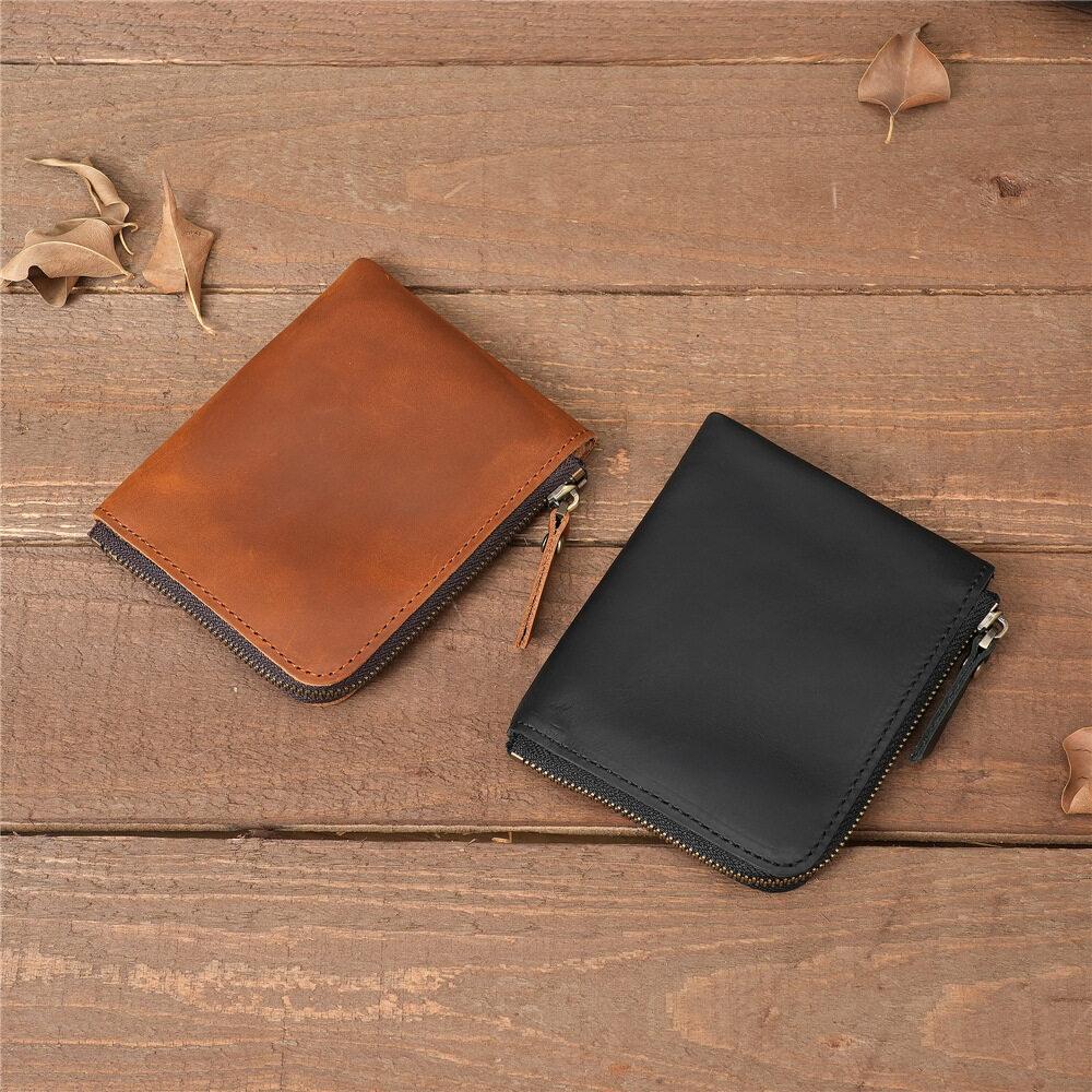 Retro Crazy Horse Leather Wallet Men and Womens Coin Purses Small Money Bags Wallets Zipper Pouch Card Holder