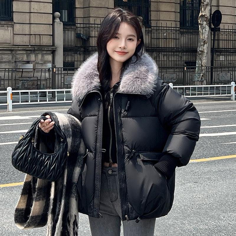 Short Down Cotton Jacket Women's Winter Big Fur Collar Loose Lapel Bread Jacket
