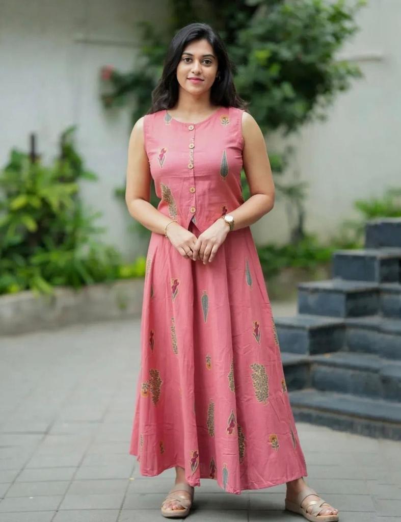 Women's Printed Cotton Top with Skirt Set Indian Bollywood Casual Wear Kurti Set