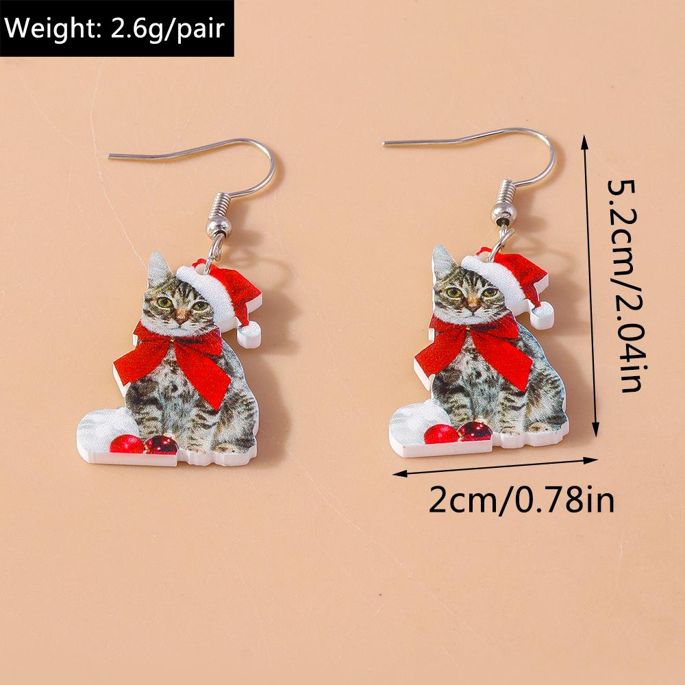 Cute Christmas Cat Drop Earrings for Women Girls Cartoon Animal Earrings Party Holiday Jewelry Gifts